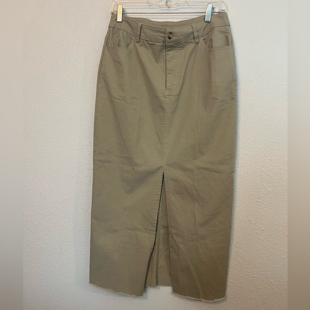 Know One Cares Khaki midi skirt with front slit size Medium